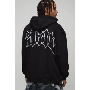 Herren Schwarzer Oversized Hoodie Sweatshirt mit Sternen-Print   Black   Größe 2XL   BOOHOOMAN