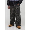 Herren Camo-Print Zip-Off 2-in-1 Baggy Cargo Hose   Grey   Größe 42   BOOHOOMAN