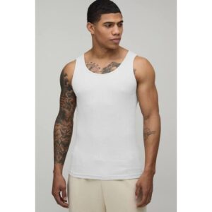 Herren Geripptes Muskel-Unterhemd Basic   White   Größe XL   BOOHOOMAN