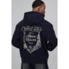 Herren Marineblauer Übergroßer Kapuzenpullover Mit Alpenresort-Wappen-Druck   Navy   Größe Medium   BOOHOOMAN