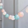 Lights4fun 20er LED Cotton Ball Lichterkette Batterie pastell