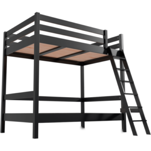 ABC MEUBLES Etagenbett 2-Sitzer 120×200 für Erwachsene Treppe Holz Sylvia – Schwarz