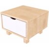 ABC MEUBLES Nachttisch holz Cube + Schublade – Naturlack/Weiß