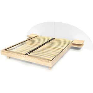 ABC MEUBLES 2 Sitzer Holzbett mit Kopfteil und Nachttischen ARC – 160×200 – Naturlack/Weiß