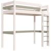 ABC MEUBLES Hohes bett 1-Personen Sylvia 90×200 mit gerader Leiter – Weiß/Mokka