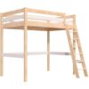 ABC MEUBLES Hochbett holz mit Leiter Sylvia – 120×200 schräge Leiter – Naturlack/Weiß