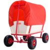 monzana® Bollerwagen Braun/Rot Holz 168x99x61cm mit Schutzdach