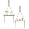 ENLENK Holz-wandregal, Hängendes Boho-schwingregal Für Pflanzen, Rustikal Für Wohnzimmer Und Schlafzimmer, 2er-set