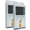 PearlCo.de 12 Glasstrohhalme schwarz – wiederverwendbare Trinkhalme aus Glas mit 2 Reinigungsbürsten (gerade)