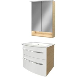 FACKELMANN B.STYLE Waschtisch Set mit Spiegelschrank 60 cm breit, Weiß/Braun,…