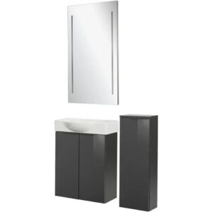 FACKELMANN SBC LUNA Gäste WC Set 4-teilig 55 cm breit, Anthrazit, Waschbecken…