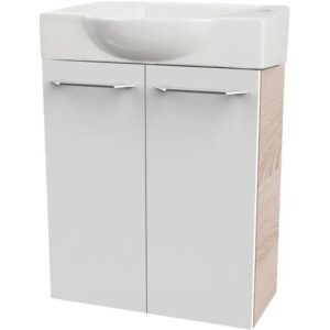 FACKELMANN SBC B.CLEVER Gäste WC Waschtisch Set 55 cm breit, Weiß/Braun hell,…