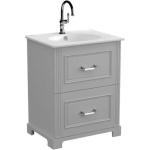 BADEDU RILA Waschbecken mit Unterschrank 60 cm breit, Grau matt, Waschbecken…