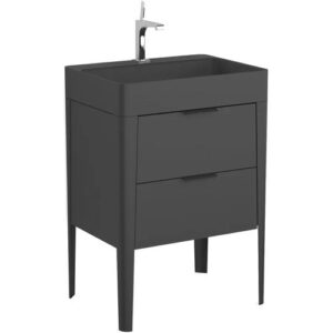 BADEDU SORA Waschbecken mit Unterschrank 60 cm breit, Schwarz matt,…