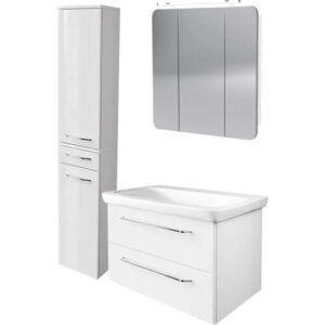 FACKELMANN MILANO Badmöbel Set 4-teilig 88 cm breit, Weiß, Waschbecken…