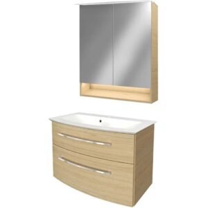 FACKELMANN B.STYLE Waschtisch Set mit Spiegelschrank 80 cm breit, Braun,…