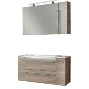 FACKELMANN LUXOR Badmöbel Set 7-teilig 120 cm breit, Braun hell, Waschbecken…
