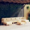 vidaXL 8-tlg. Garten-Lounge-Set mit Creme Kissen Kiefernholz Creme