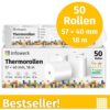 Infowerk Thermorollen 57 mm x 40 mm x 12 mm, 18 Meter, Thermopapier/Bonrolle/Endlosrolle weiß BPA-frei (PEFC), 50 Stück