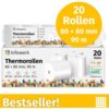 Infowerk Thermorollen 80 mm x 80 mm x 12 mm, 90 Meter, Thermopapier/Bonrolle/Endlosrolle weiß BPA-frei (PEFC), 20 Stück