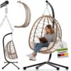 Juskys Korb-Hängesessel Aria faltbar & höhenverstellbar mit Eisengestell bis 130 kg Beige