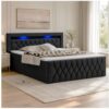 Juskys Boxspringbett Leona Samt 180×200 cm in Schwarz – mit LEDs, Topper & H4-Federkern-Matratzen