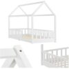 Juskys Kinderbett Marli 90 x 200 cm mit Rausfallschutz, Lattenrost & Dach – Holz Hausbett Weiß