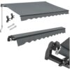 Juskys Markise 400 x 300 cm für Terrasse & Balkon – mit Kurbel & Halterung – Gelenkarmmarkise Grau
