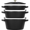 Zwilling Staub Stackable Set Kochtopfset 3-tlg, rund, Schwarz, Gusseisen