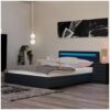 HOME DELUXE LED Bett mit Schubladen und Matratze NUBE – 140 x 200 cm Dunkelgrau