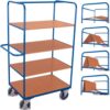 Variofit Hoher Etagenwagen, Wände offen mit 4 klappbaren Ladeflächen 1175x800mm Enzianblau RAL 5016
