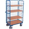 Variofit Dreiwandwagen, hoch und vergittert mit 4 Etagen 1000x600mm Enzianblau RAL 5016