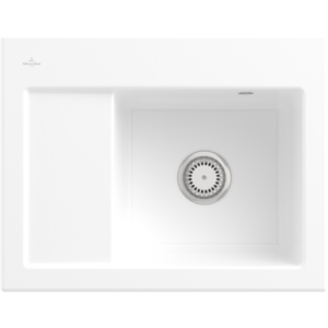Villeroy und Boch Subway 45 Compact Einbauspüle 331301KG rechts, mit Ablaufgarnitur, 650 x 510 mm, Handbetätigung, snow white CeramicPlus