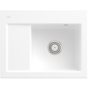 Villeroy und Boch Villeroy & Boch Subway 45 Compact Einbauspüle 331301RW rechts, mit Ablaufgarnitur und Handbetätigung, 650 x 510 mm, Stone White