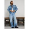 Stradivarius D91 Jeans Weites Bein und tiefer Bund  MITTELBLAUER WASHED-LOOK IM HELLEN JEANSBLAU 40