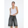 Stradivarius Baggy-Jeansbermudas  DUNKELGRAUER DENIM-WASHED-LOOK 42