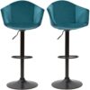 Miliboo Barhocker höhenverstellbar und 360° drehbar aus petrolblauem Samt und schwarzem Metall (2er-Set) TAYA