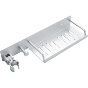 INF Duschhalter aus Zinklegierung mit Ablage – verstellbarer, 360° drehbarer Handbrausehalter, zwei Montagearten (Bohren & Ohne Silber