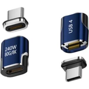 INF Magnetischer USB-C Adapter — Integrierter Aluminiumlegierung Type-C Magnetadapter mit eMarker-Chip, 240W PD, 80Gbps, 8K, Blau