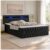 Juskys Boxspringbett Leona Samt 140×200 cm in Schwarz – mit LEDs, Topper & H4-Federkern-Matratzen
